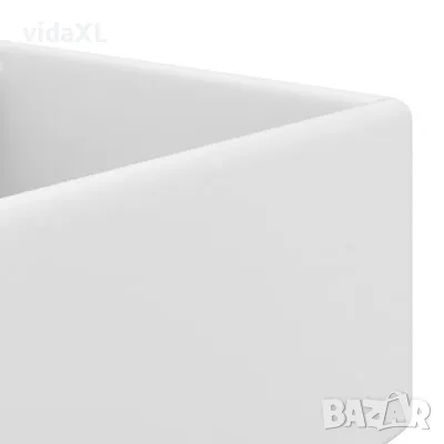 vidaXL Мивка с преливник лукс квадрат бял мат 41x41 см керамика(SKU:146943), снимка 2 - Мивки - 49087713