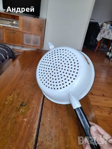 Стар емайлиран гевгир,цедка #5, снимка 5 - Други ценни предмети - 49723315