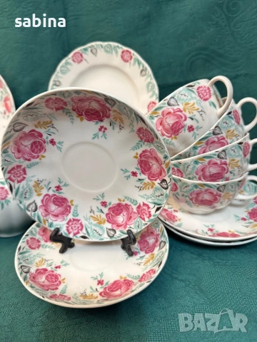 Руски порцелан-сервиз за чай Божури или Утренний на ЛФЗ Ломоносов, снимка 2 - Сервизи - 53640469