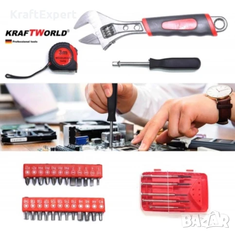 Куфар с инструменти 499 части KraftWorld – тресчотни ключове,тресчотка, клещи, отвертки, снимка 8 - Куфари с инструменти - 50474118
