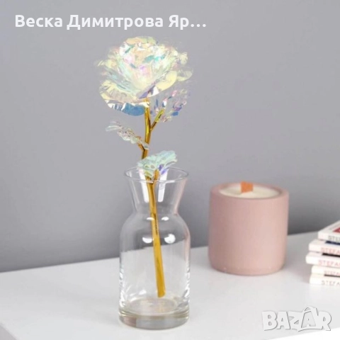 Роза в цветовете на дъгата – изискан подарък за любов и благодарност, снимка 2 - Декорация за дома - 52847175