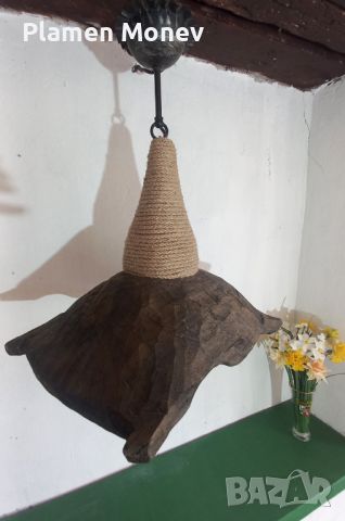 Ръчно изработена винтидж дизайнерска дървена лампа "КОШЕР" 240 лв., снимка 2 - Декорация за дома - 45280917