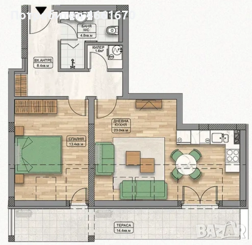 Двустаен апартамент в Кършияка!  