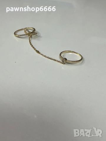 Златен двоен пръстен с верижка 14К - 2,27 грама