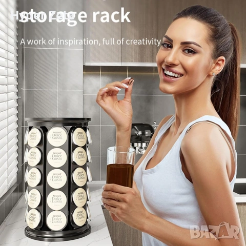 Въртяща стойка за капсули кафе до 40 броя метална черна за Dolce Gusto, снимка 3 - Кафемашини - 53956633