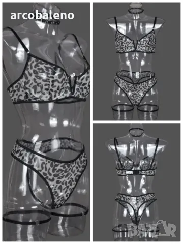 Дамски секси ултратънък прозрачен мрежест комплект бельо с леопардов принт на точки , снимка 6 - Бельо - 49709141