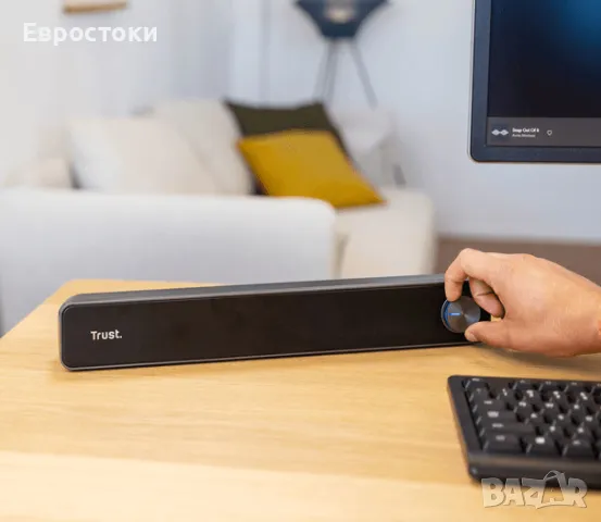 Саундбар Trust Arys PC Soundbar, високоговорител за компютър и лаптоп, 12 W, USB, метална решетка, снимка 5 - Слушалки за компютър - 50107604