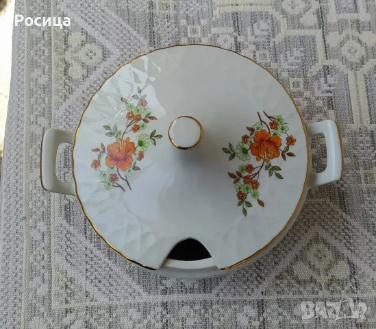 КРАСИВА ПОРЦЕЛАНОВА ЗАХАРНИЦА ОТ СОЦА С ЩИПКА ЗА КУБЧЕТА ЗАХАР 