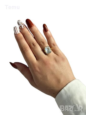 Дамски пръстен от медицинска стомана с голям камък за изискан шик, снимка 1 - Пръстени - 46376161