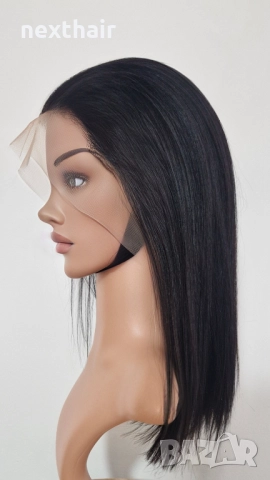 Натурално черна перука от естествен бразилски косъм 40 см - дантелена зона 13×4, снимка 6 - Аксесоари за коса - 52987300