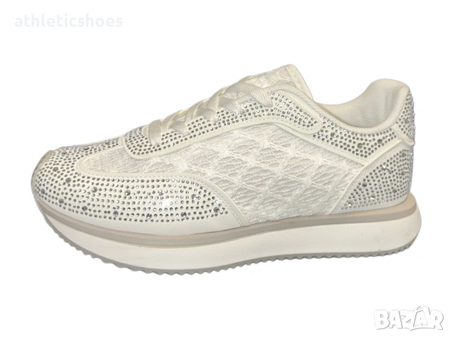 Бели дамски маратонки с бели кристали , снимка 2 - Маратонки - 54005954