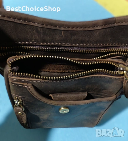 Мото чанта AMRINUGL от естествена кожа, кафява, снимка 6 - Чанти - 53078514