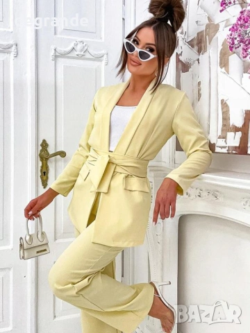 Дамски комплект сако с широк панталон РОЗОВО ЖЪЛТО ЧЕРНО БЕЖОВО, снимка 4 - Костюми - 53659954