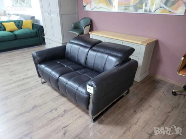 Черен кожен диван двойка с подвижни облегалки, снимка 8 - Дивани и мека мебел - 45904132