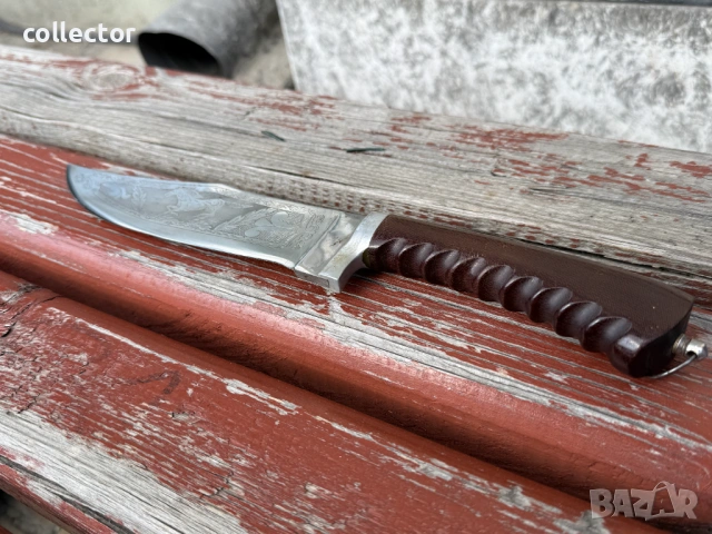 Руски ловен нож с богато гравирано острие. №7977, снимка 6 - Колекции - 53900660