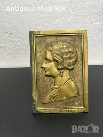 Юбилейна бронзова плоча на кралица - Астрид Шведска. №5553, снимка 1 - Антикварни и старинни предмети - 46388552