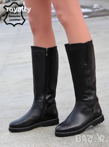 Равни ботуши - черна ЕСТЕСТВЕНА кожа