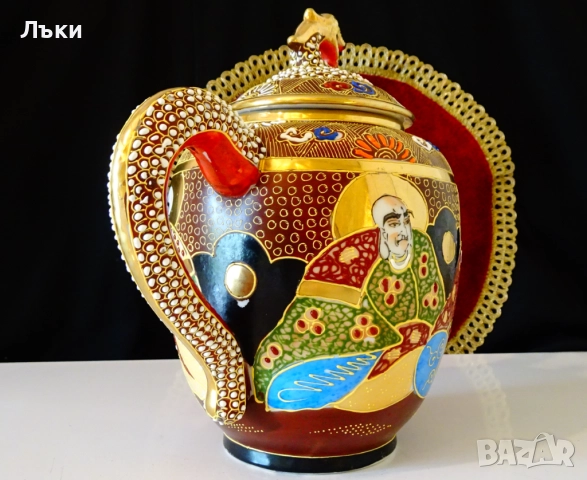Кана японски порцелан Satsuma,Дракон,злато,1.5 литра. , снимка 5 - Антикварни и старинни предмети - 51636022