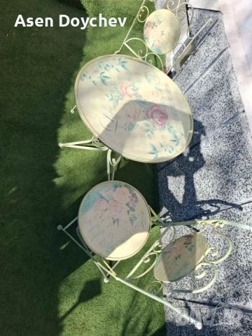 Градински винтидж комплект маса и два стола 100 евро, снимка 5 - Градински мебели, декорация  - 53664675