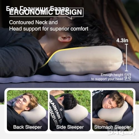 Нова Пътна надуваема възглавница с мемори пяна за походи и пътуване, снимка 5 - Възглавници - 52341583