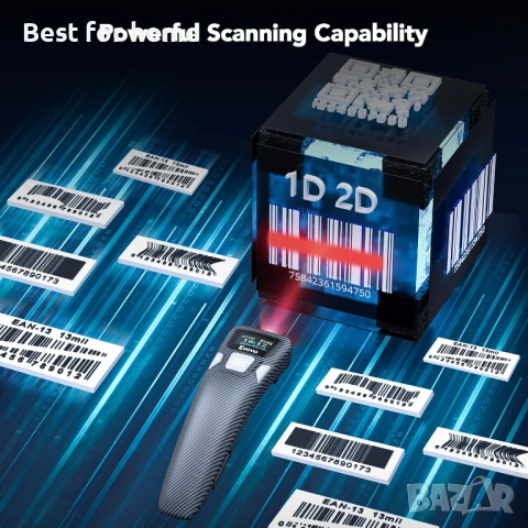 Eyoyo EY040 Преносим мини 2D Bluetooth баркод скенер с интелигентен цифров дисплей, снимка 4 - Друга електроника - 53258699