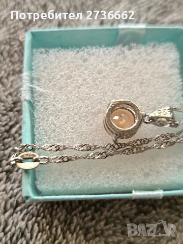 Сребърно колие с жълт цирконии , снимка 3 - Колиета, медальони, синджири - 53787930