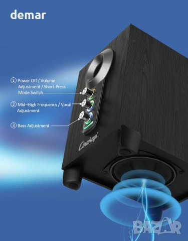 USB 2.1 компютърни високоговорители със субуфер, C5213, 10W + 3W×2, захранване от USB, снимка 3 - Други - 53604552