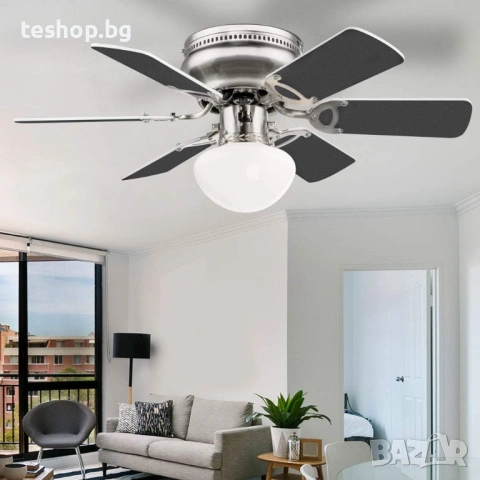 Вентилатор за таван Globo MDF за всекидневна, лампа с стъкло, снимка 4 - Вентилатори - 53054428