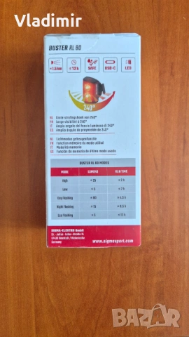 Преден фар Sigma Buster RL80, снимка 3 - Аксесоари за велосипеди - 53666798