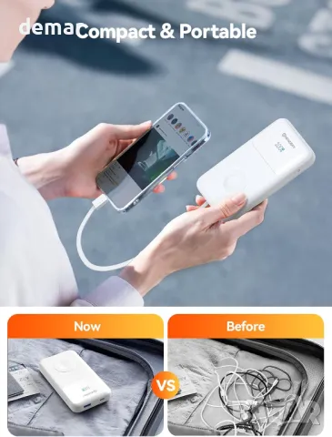 Външна батерия NEWDERY за Apple Watch, Вградени кабели, PD 20W (бяла, 10000 mAh), снимка 7 - Външни батерии - 49362309