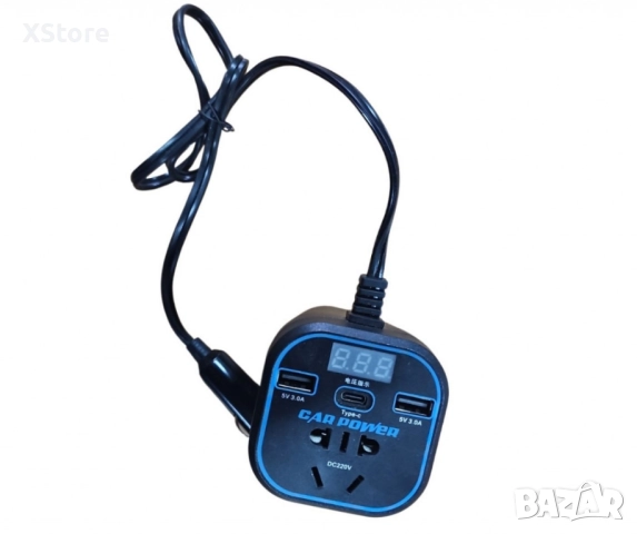 Инвертор преобразувател за захранване,адаптер за зарядно за кола с 3.0A двоен USB и Type-C