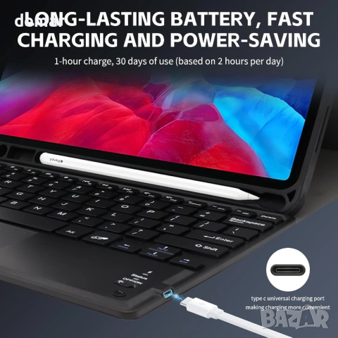 Калъф за iPad 10-то поколение с клавиатура, подвижен Multi-Touch тракпад, черен, снимка 6 - Таблети - 54227280