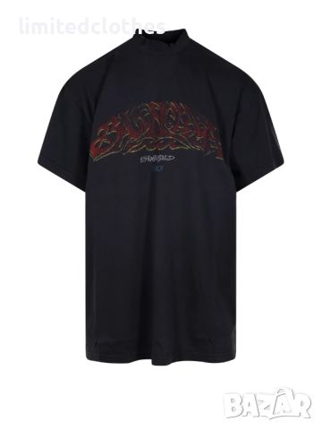 BALENCIAGA Black Offshore Heavy Metal Logo Print Oversized Мъжка / Дамска Тениска M (XL) и XL (XXL), снимка 1 - Тениски - 46533044