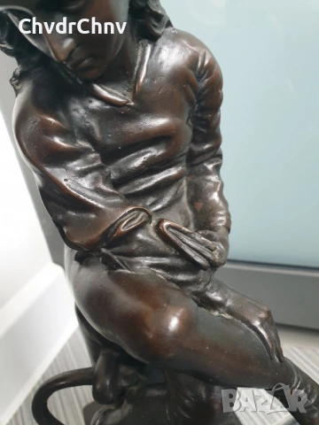 Boverie статуетка 36см-4кг/френска бронзова скулптура/фигура на момче с книга край море, снимка 7 - Статуетки - 54166045