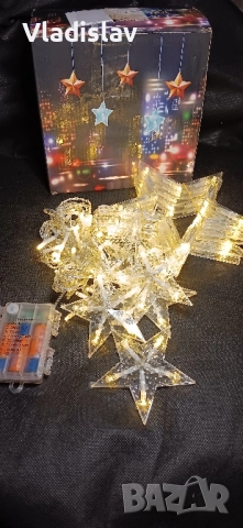 Лед гирлянд със звезди 8 режима с батерии