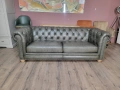 Сиво - зелен кожен диван тройка тип Честърфийлд, снимка 10