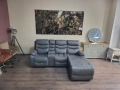 Сив ъглов диван от плат с лежанка с ръчен релаксиращ механизъм, снимка 8