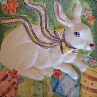 Великденски заек порцеланова чиния , снимка 3 - Декорация за дома - 45233564