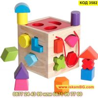 Монтесори Куб за сортиране на геометрични фигури изработен от дърво - КОД 3582, снимка 2 - Образователни игри - 45299654