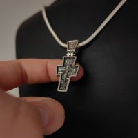 Сребърен кръст, кръст с разпятие, православен кръст, сребърен двулицев кръст, сребро 925, снимка 3 - Колиета, медальони, синджири - 45777147