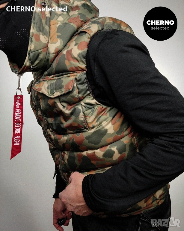 Мъжки камуфлажен елек с качулка ALPHA INDUSTRIES Camouflage Hooded Field Vest L•M  Нов без етикети , снимка 1