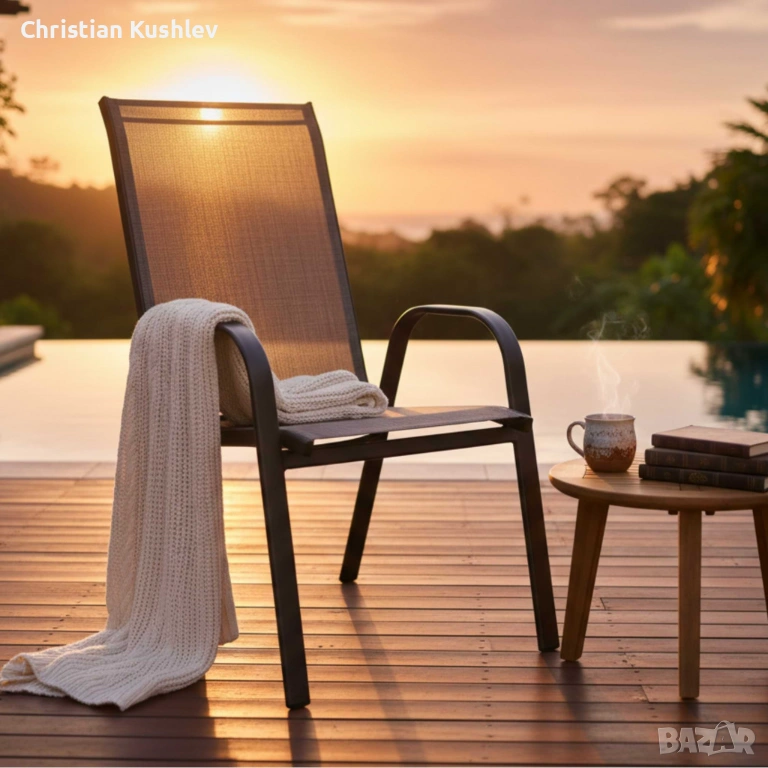 Стифиращи се градински столове от стомана и текстил – комплект 2 броя, снимка 1