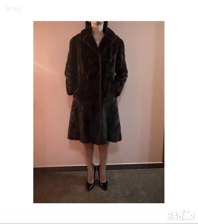 Стилен Визон за зимата, до под коляното, тъмнокафяв, снимка 1
