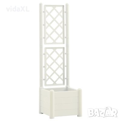 vidaXL Градински сандък с пергола, 43x43x142 см, РР, бял(SKU:313979, снимка 1