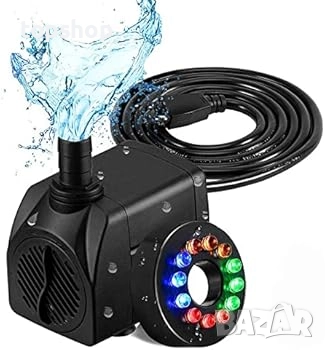 Нова проверена мини водна помпа с 12 светодиода, 800 л/ч, 16 W, AC220-240 V, 50/60 Hz, тиха, с ...., снимка 1