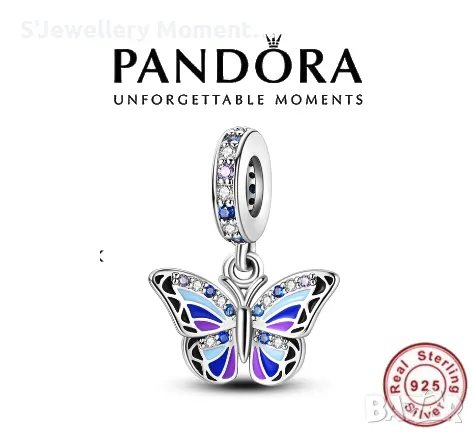 Сребърен талисман висулка 925 Pandora Sparkling Butterfly , снимка 1