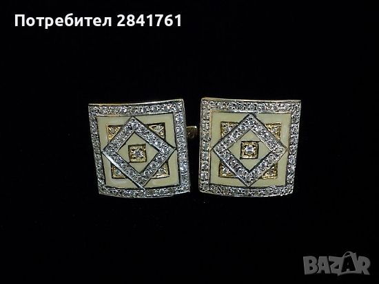 Български бутикови златни обеци злато 14К / 585 с бели камъни и емайл, снимка 1