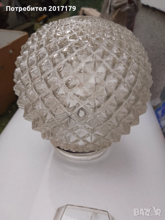 Стар красив стъклен плафон за външно или баня, снимка 1