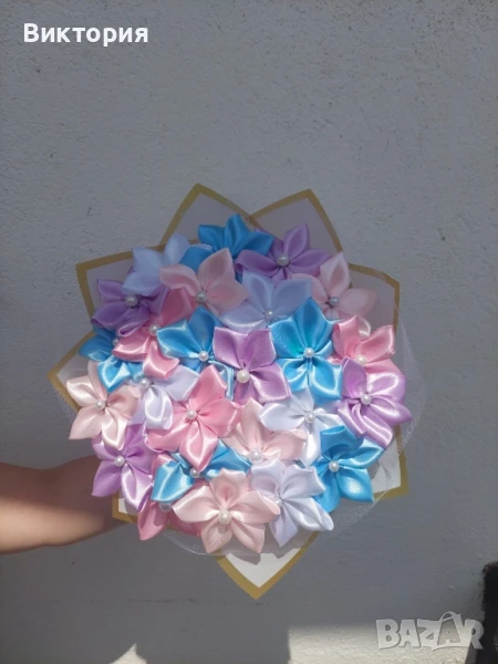 Ръчно изработен вечен букет от сатенени цветя, снимка 1