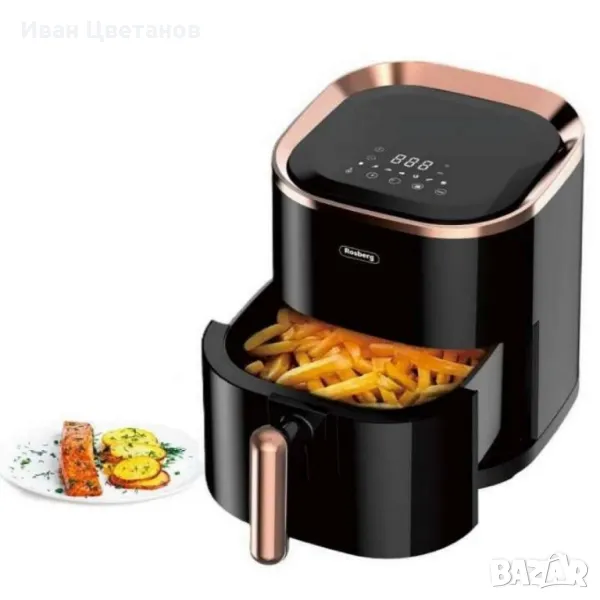 Фритюрник AirFryer, 1200W, 3.5л., горещ  въздух, LED дисплей, таймер, до  200°С, черень, снимка 1
